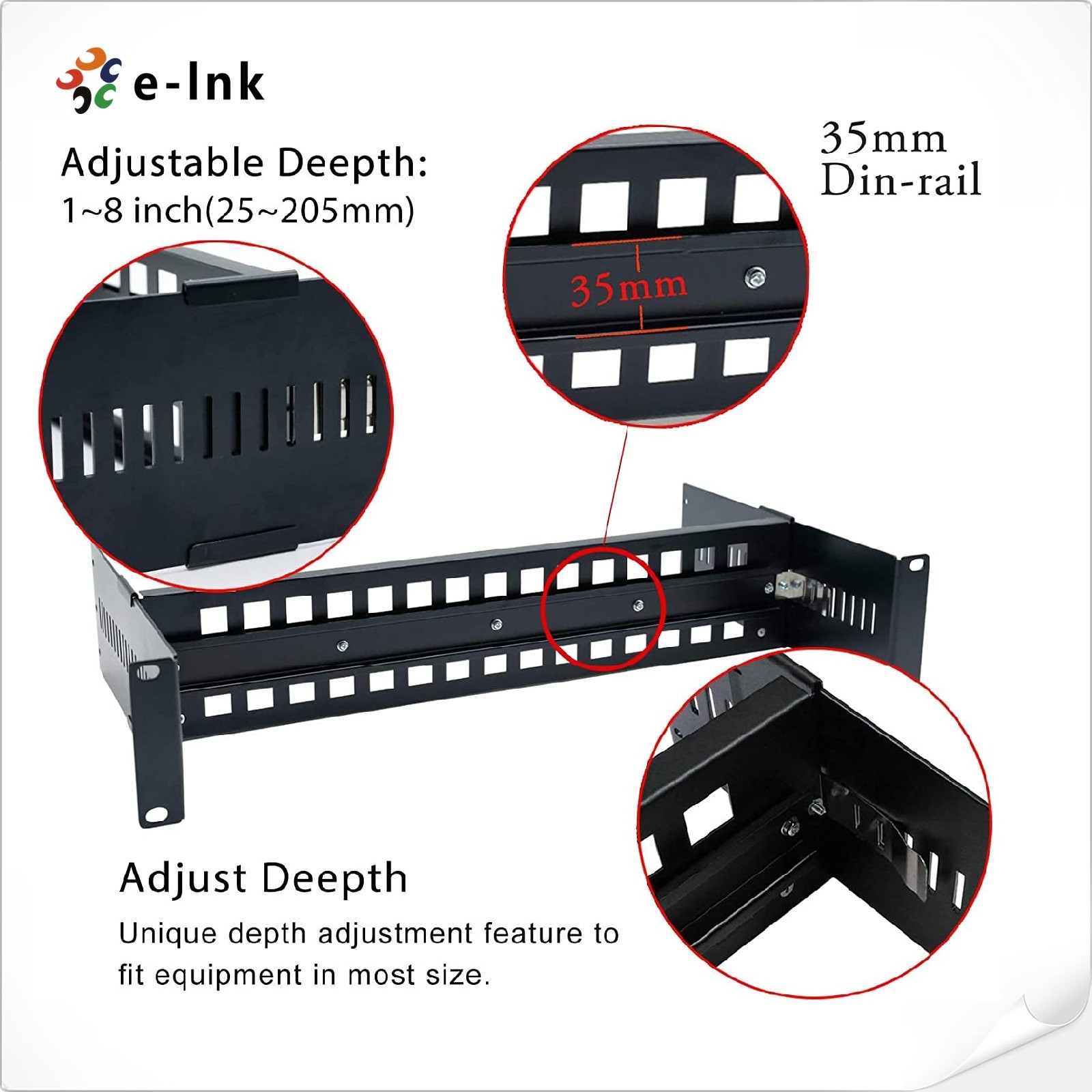 DINRail Standoff Bracket 19 Inch Adjustable Recesses 35mm Universal