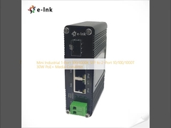 Mini Industrial 1-Port 100/1000X SFP to 2-Port 10/100/1000T 30W PoE+ Media Converter