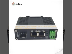 Mini Industrial 1-Port 100/1000X SFP to 2-Port 10/100/1000T 60W PoE++ Media Converter