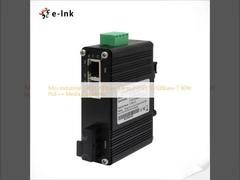 Mini Industrial 1-Port 100Base-FX to 2-Port 10/100Base-T 60W PoE++ Media Converter