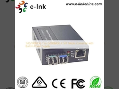 1x10/100BASE-T to 2x100BASE-X SFP Media Converter with Built-in Power Supply