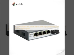 5 port 10/100M PoE switch with 1x 60W high power PoE port & 1x SC Fiber Uplink