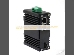Mini Industrial 1-Port 100/1000X SFP to 2-Port 10/100/1000T 30W PoE+ Media Converter