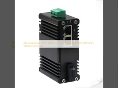 Mini Industrial 1-Port 1000X to 2-Port 10/100/1000X 30W PoE+ Media Converter