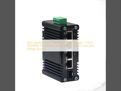 Mini Industrial 4-Port 10/100/1000T 802.3at PoE + 1-Port 100/1000X SFP Ethernet Switch with 12~48VDC Input and Voltage Booster