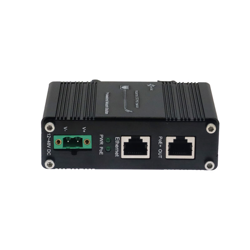 Industrial PoE+ Injector 2.5G 30W 12~48V DC Power Input Small Size