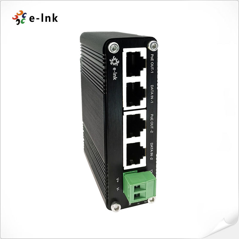 PoE Injector Adapter Industrial 2 Ports Gigabit 802.3at DIN Rail PoE