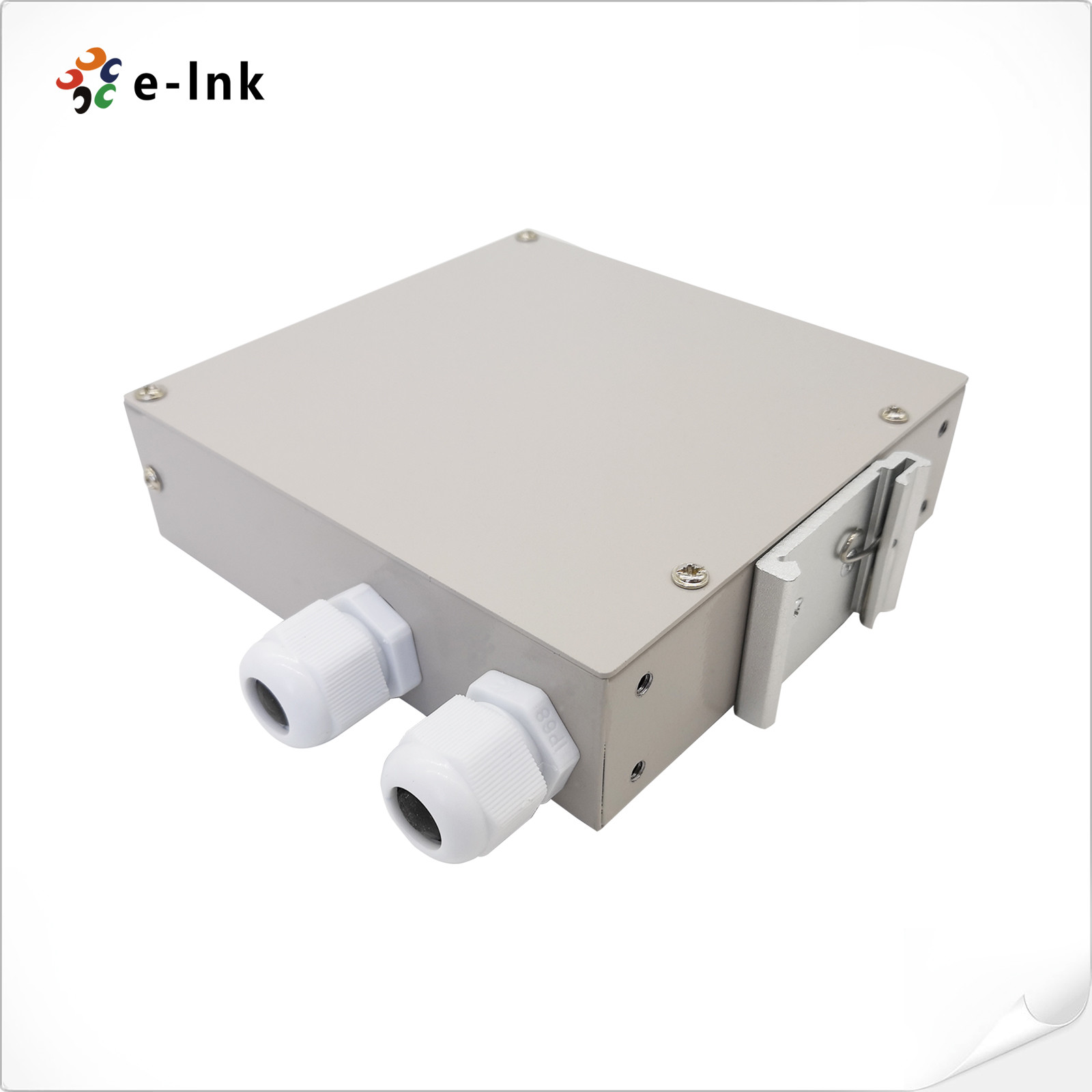 8Port DINRail Fiber Splice Box 2Cable Entries, ColdRoll Steel