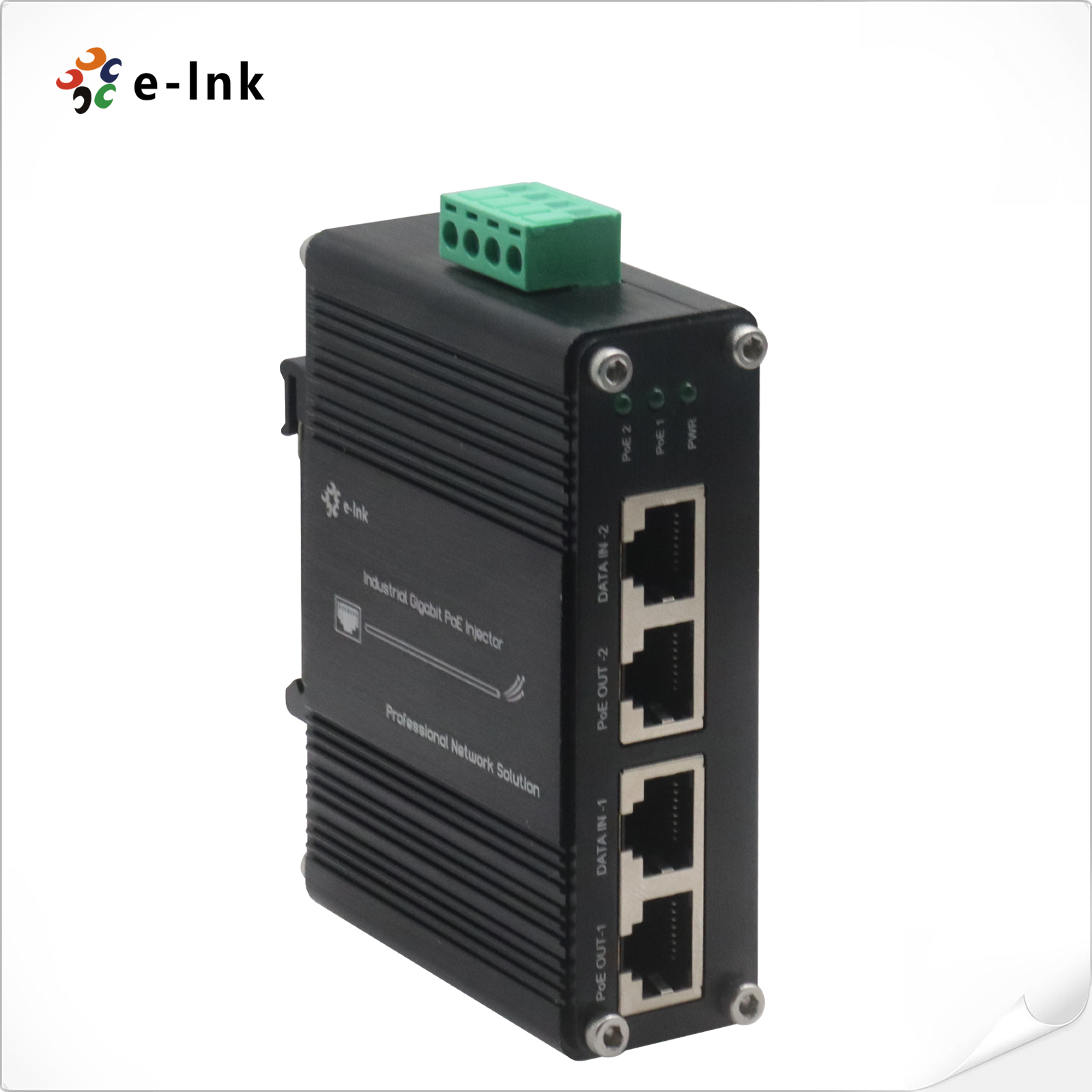 Switch Power Injector 12~48VDC Power Input Industrial 2-Port Gigabit PoE+ Injector IEEE802.3at