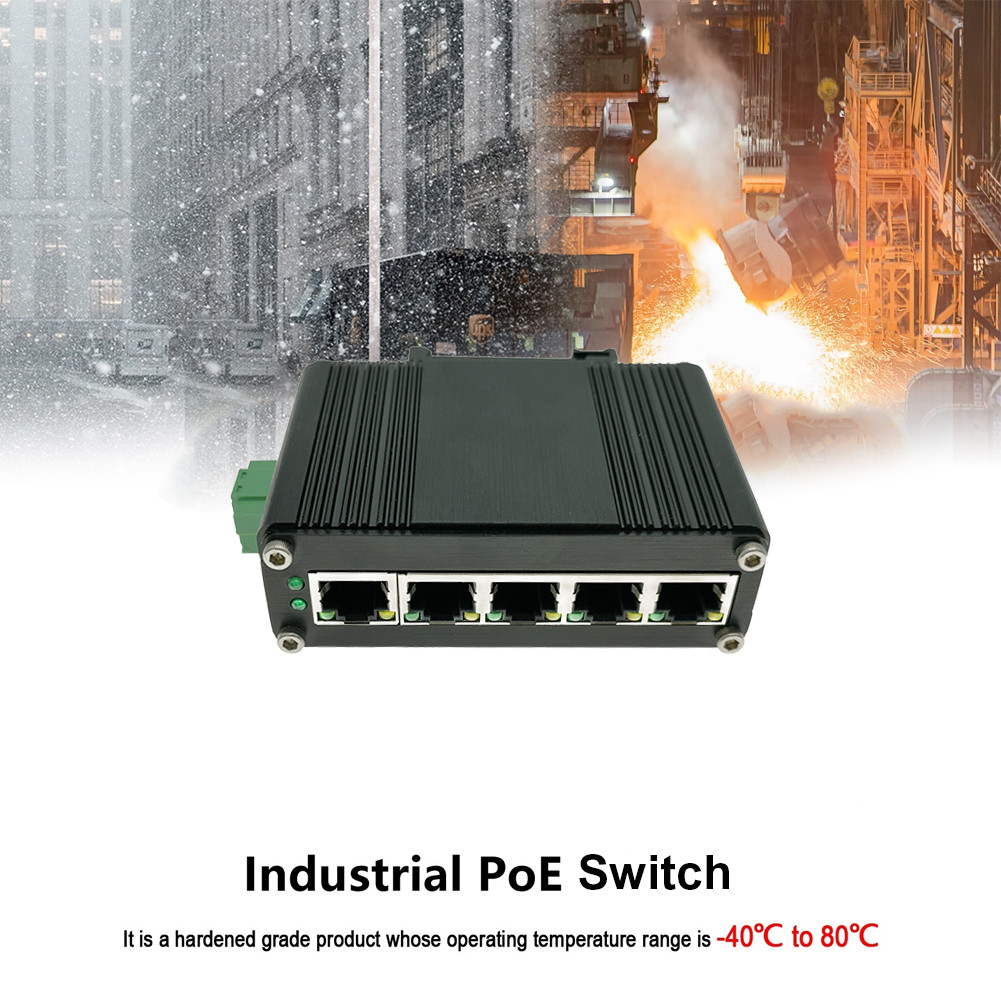 Oem managed Din Rail Mount Industrial PoE Switch 5 Port