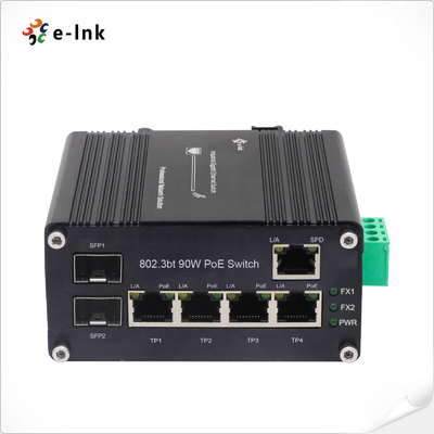 Industrial Unmanaged 4 Port 802.3bt 90W PoE Switch with 1-Port RJ45 & 2-Port SFP Fiber