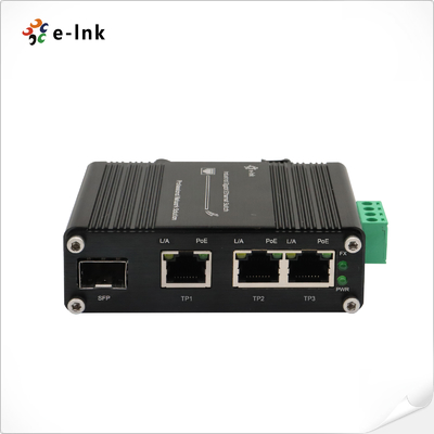 Mini Industrial 3-Port 10/100/1000T 802.3at PoE + 1-Port 100/1000X SFP Ethernet Switch with 12~48VDC Input and Voltage Booster