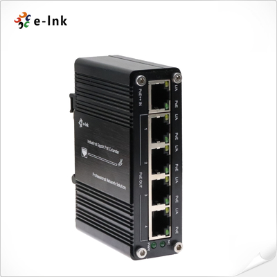 Industrial 1-Port 802.3bt PoE++ to 4-Port 802.3af/at Gigabit PoE Extender