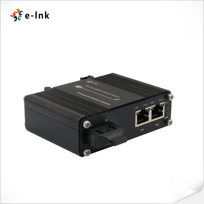 Mini Industrial 1-Port 100Base-FX to 2-Port 10/100Base-T 90W PoE++ Media Converter