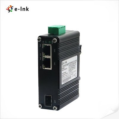 Mini Industrial 1-Port 100/1000X SFP to 2-Port 10/100/1000T 90W PoE++ Media Converter