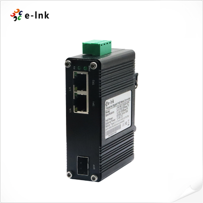 Mini Industrial 1-Port 100/1000X SFP to 2-Port 10/100/1000T Ethernet Media Converter 
