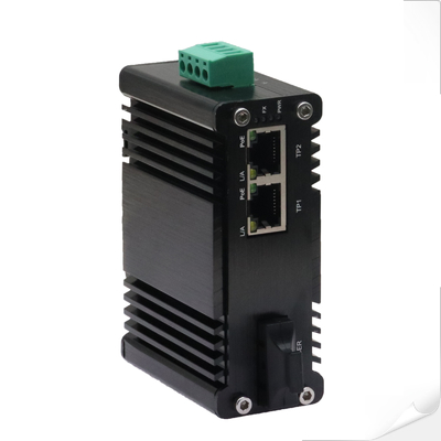 Mini Industrial 1-Port 1000X to 2-Port 10/100/1000X 30W PoE+ Media Converter