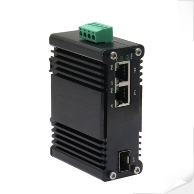 Mini Industrial 1-Port 100/1000X SFP to 2-Port 10/100/1000T 30W PoE+ Media Converter