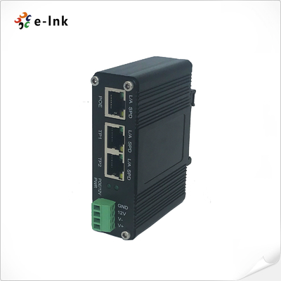 Industrial IEEE802.3af/at PoE Splitter with 2-port switch function, output voltage 12VDC