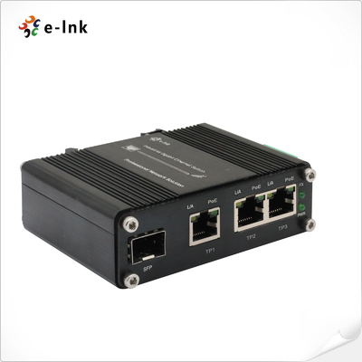 Mini Industrial 3-Port 10/100/1000T 802.3at PoE + 1-Port 100/1000X SFP Ethernet Switch with 12~48VDC Input and Voltage Booster