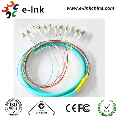 1-meter multicolored 12-fiber Bundled Fan-out OM3 LC pigtail