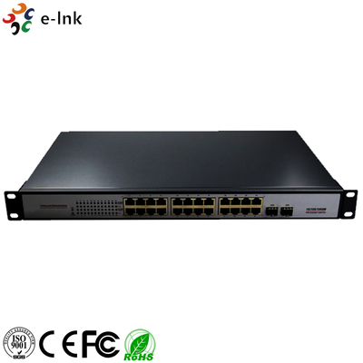 10/100/1000Mbps PoE-PSE Fiber to Copper Ethernet Switch: 2 SFP + 24 PoE