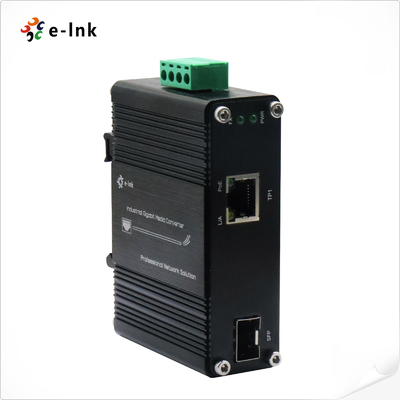 Mini Industrial 100/1000BASE-X SFP to 10/100/1000BASE-T 30W PoE+ Media Converter with 1 SFP Port, 100Base-FX or 1000Base-X dual mode (auto detection)