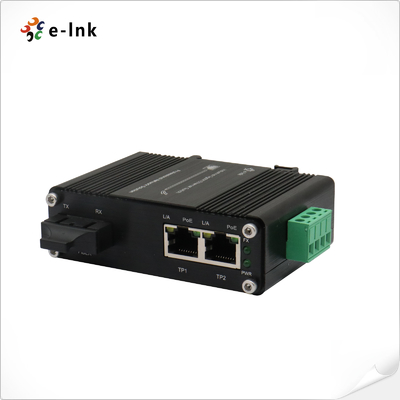 Mini Industrial 1-Port 1000X to 2-Port 10/100/1000Base-T 60W PoE++ Media Converter Supports Full/Half-duplex, Auto-negotiation