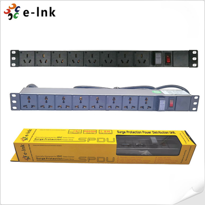 19 Inch 1U 8 Port Surge Protection PDU with UL94V-0 Grade Flame Resistant Material 