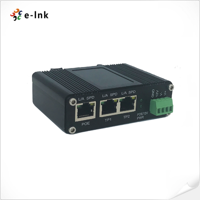 Industrial IEEE802.3af/at PoE Splitter with 2-port switch function, output voltage 12VDC with Distance up to 100 meters
