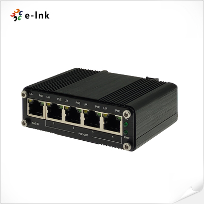 Industrial 1-Port 802.3at PoE+ to 4-Port 802.3af/at Gigabit PoE Extender Supports DIN-Rail & Wall-mount installation