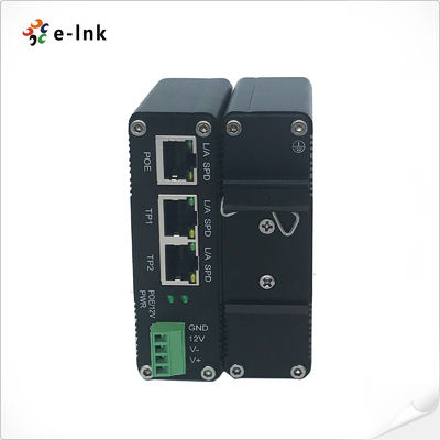 Industrial PoE Splitter 12V 2 Port Switch 802.3af/at Gigabit DIN Rail IP40