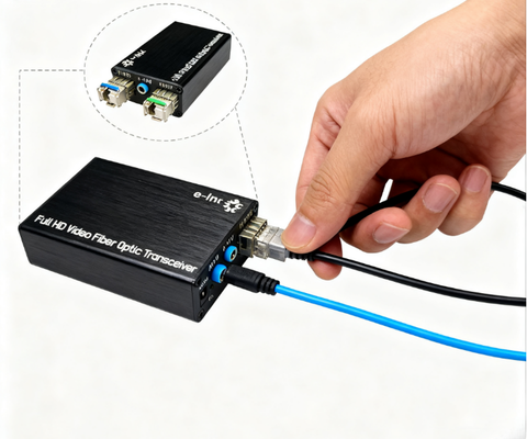Mini-type DVI Fiber Optic Extender with external stereo audio